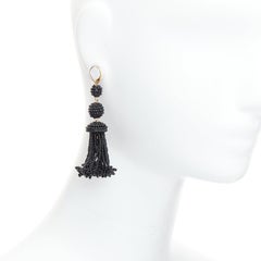 OLD CELINE Phoebe Philo black beaded tassel chandelier earrings