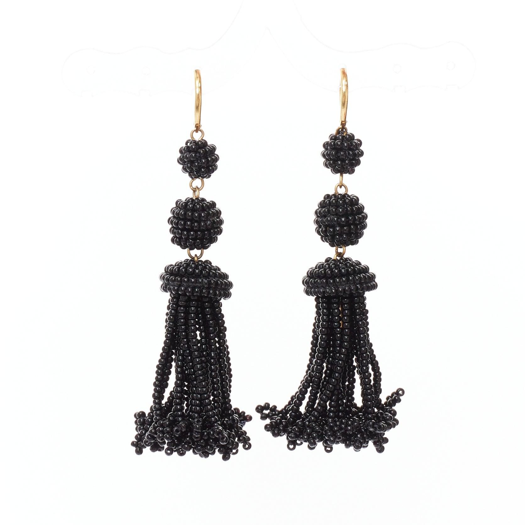 OLD CELINE Phoebe Philo black beaded tassel chandelier earrings In Excellent Condition For Sale In Hong Kong, NT