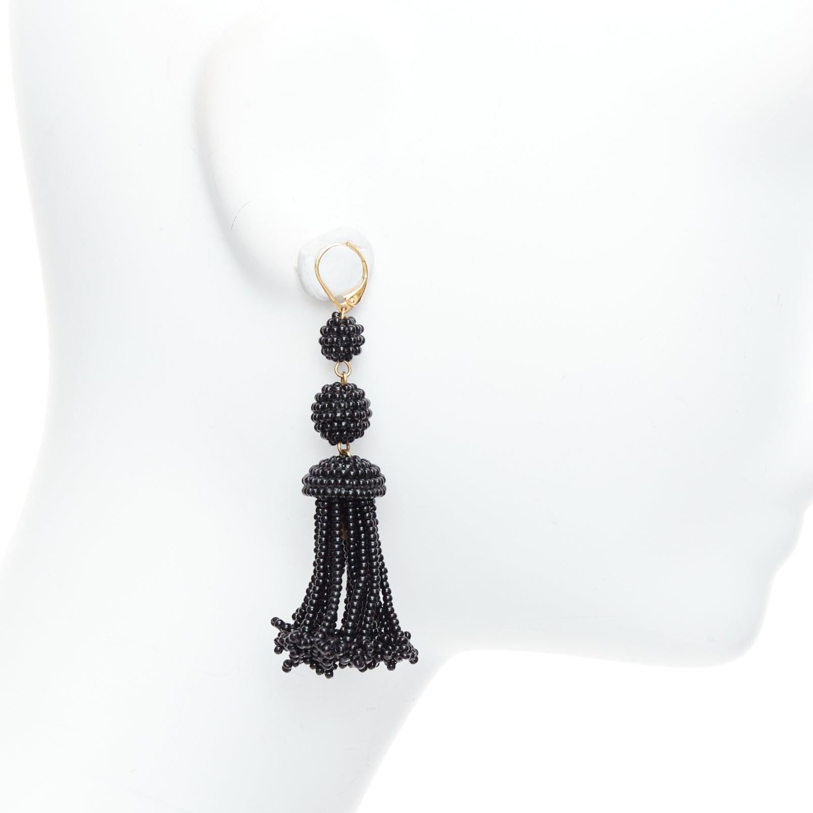 Women's OLD CELINE Phoebe Philo black beaded tassel chandelier earrings For Sale