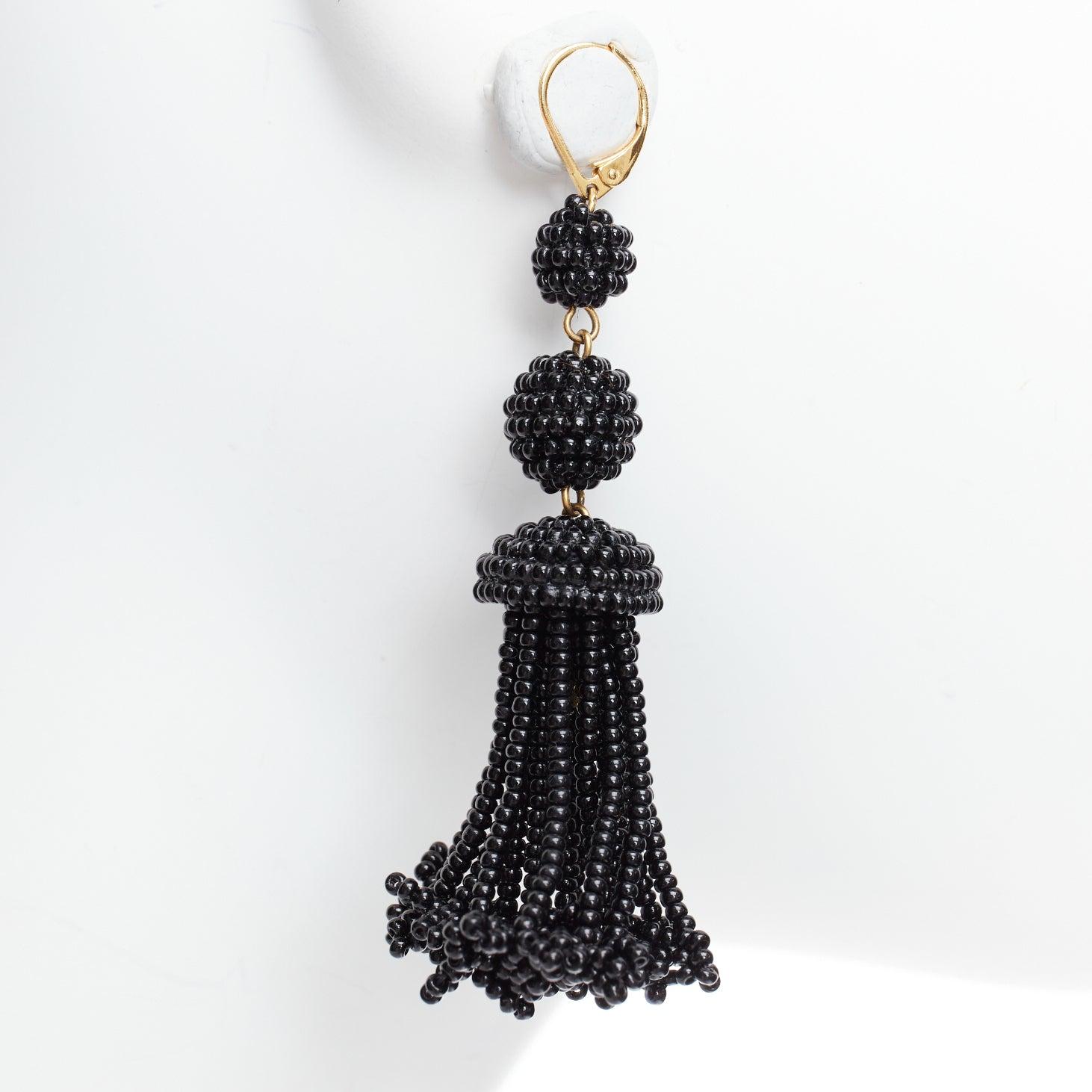 OLD CELINE Phoebe Philo black beaded tassel chandelier earrings For Sale 1