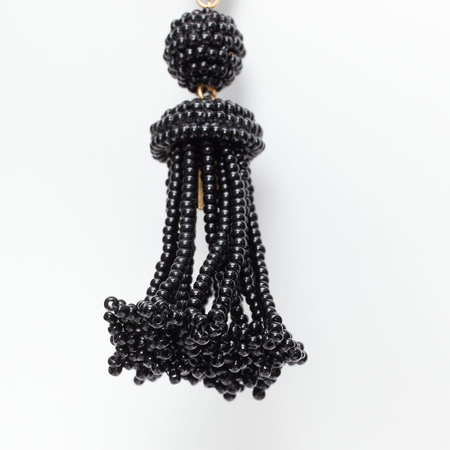 OLD CELINE Phoebe Philo black beaded tassel chandelier earrings For Sale 2