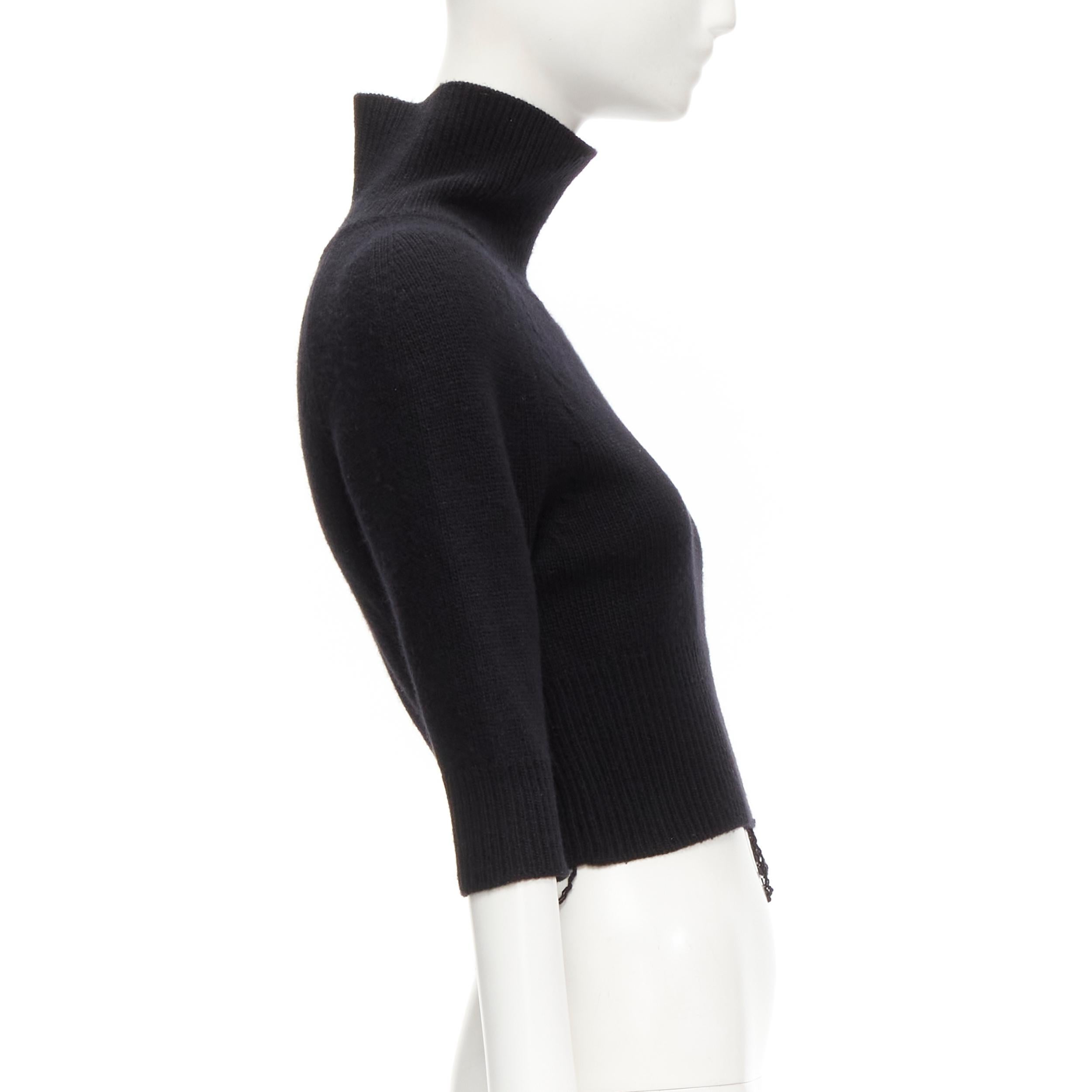 OLD CELINE Phoebe Philo black cashmere distressed hem cropped turtleneck top S In Excellent Condition For Sale In Hong Kong, NT