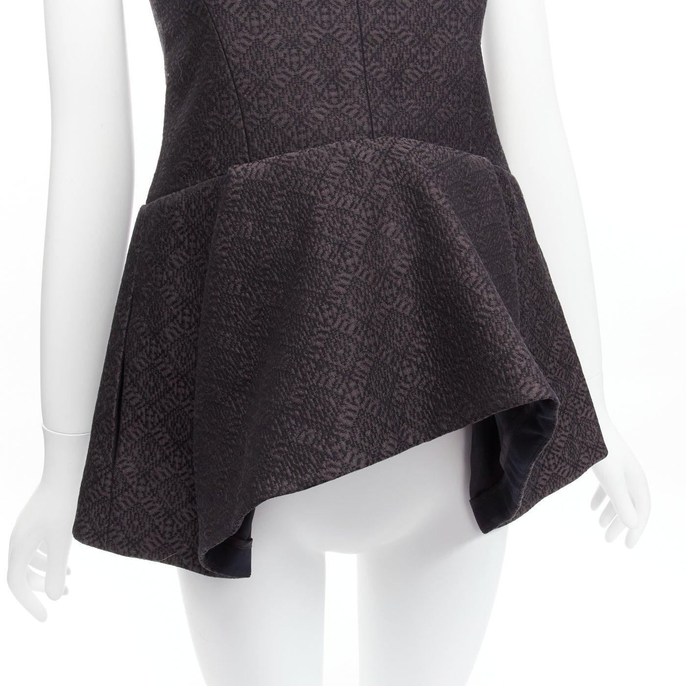 Black OLD CELINE Phoebe Philo black cotton jacquard waterfall peplum top FR34 XS For Sale