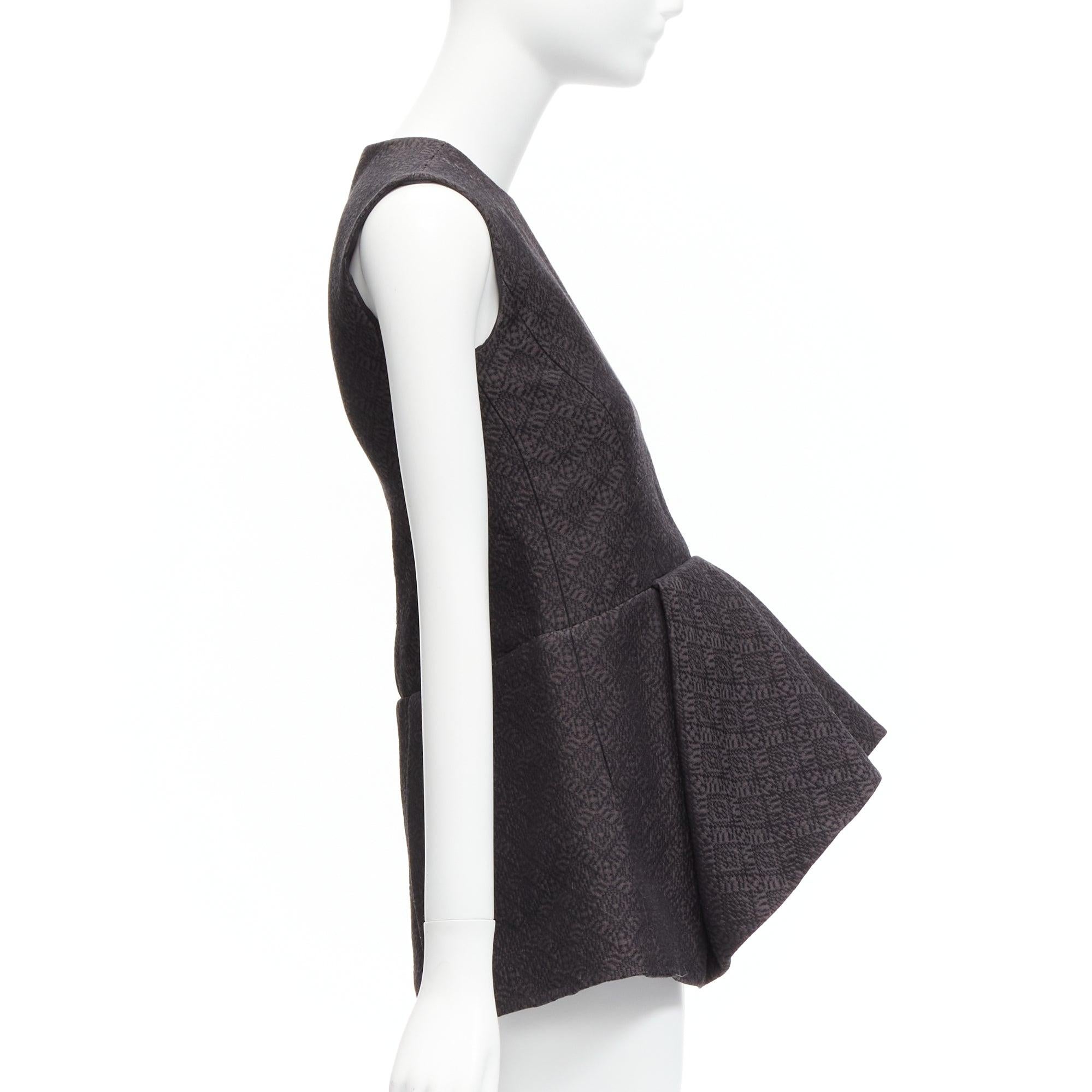 OLD CELINE Phoebe Philo black cotton jacquard waterfall peplum top FR34 XS In Excellent Condition For Sale In Hong Kong, NT