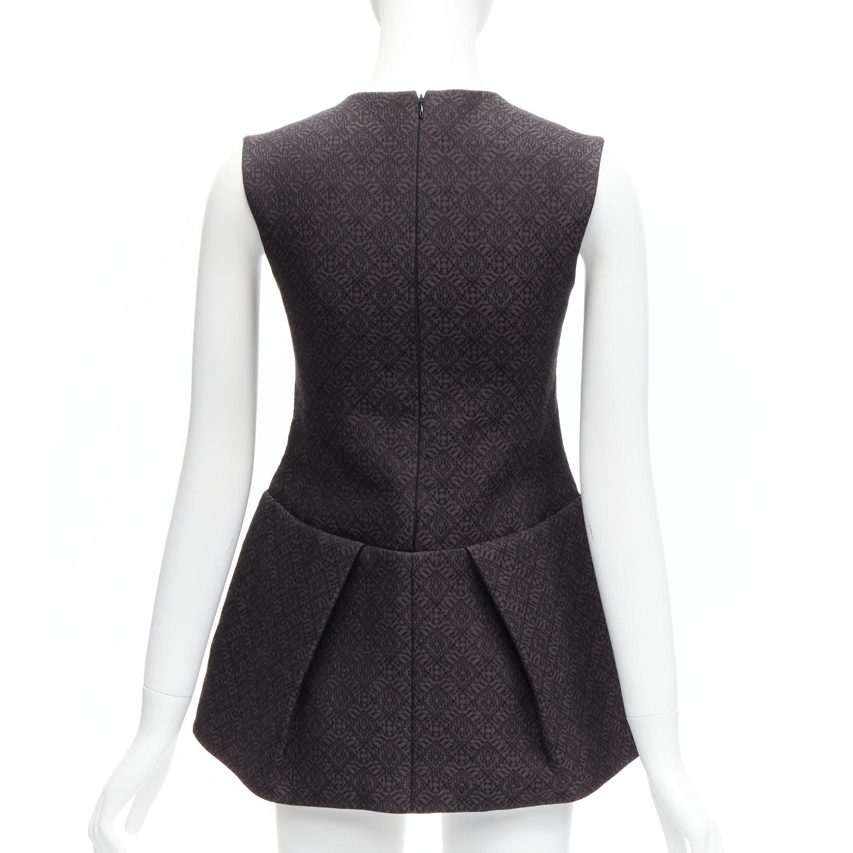 Women's OLD CELINE Phoebe Philo black cotton jacquard waterfall peplum top FR34 XS For Sale