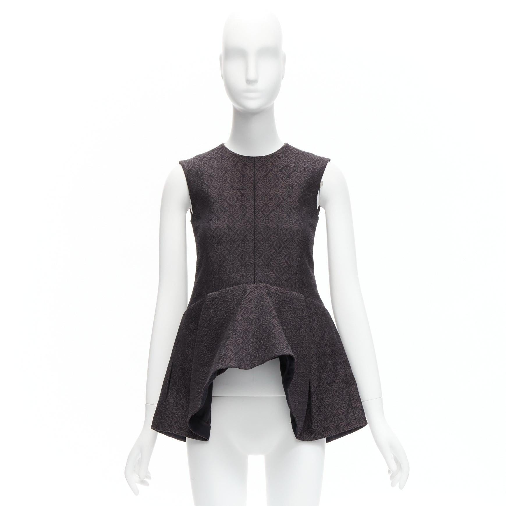 OLD CELINE Phoebe Philo black cotton jacquard waterfall peplum top FR34 XS For Sale 4