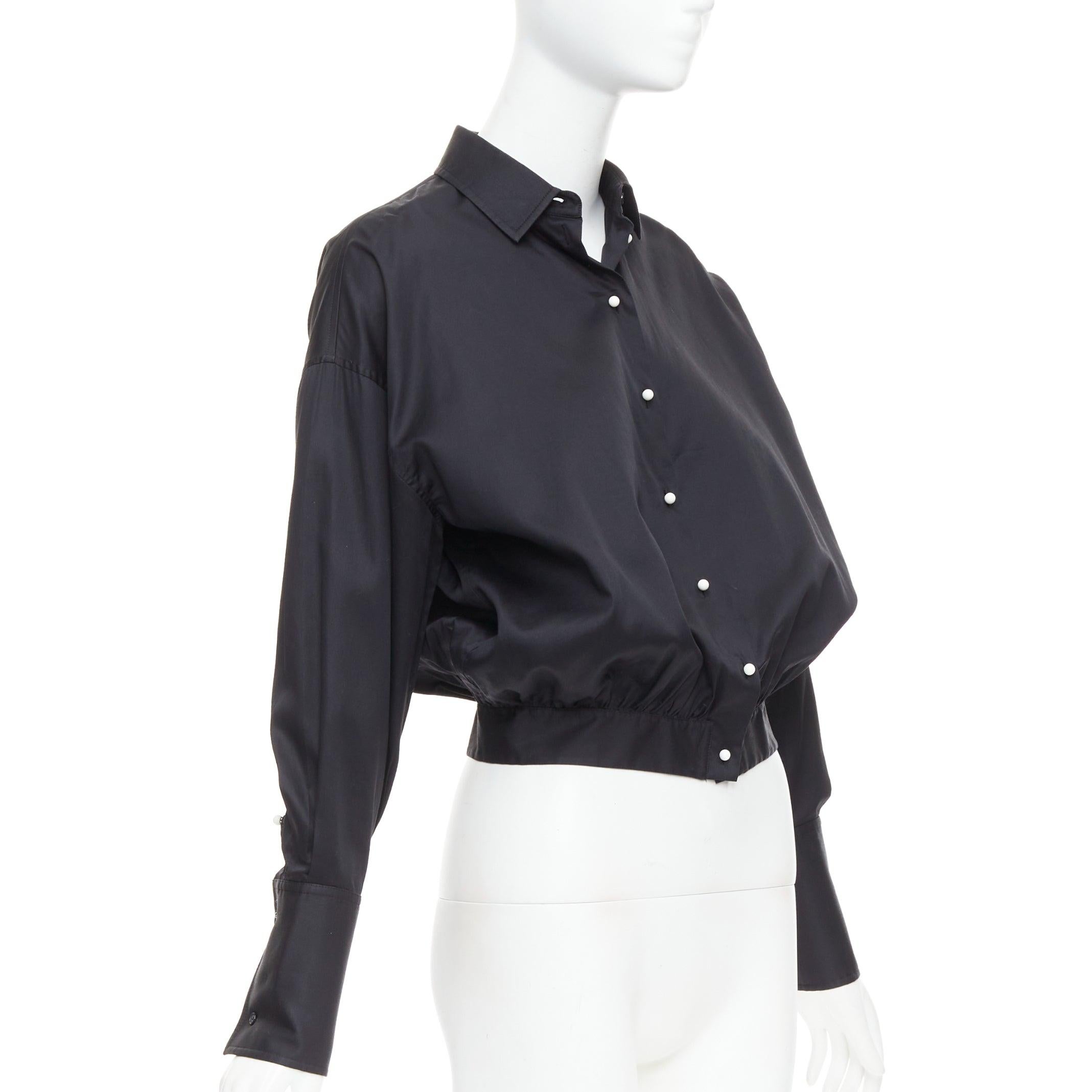 Black OLD CELINE Phoebe Philo black cotton puff cropped bomber shirt FR34 XS For Sale