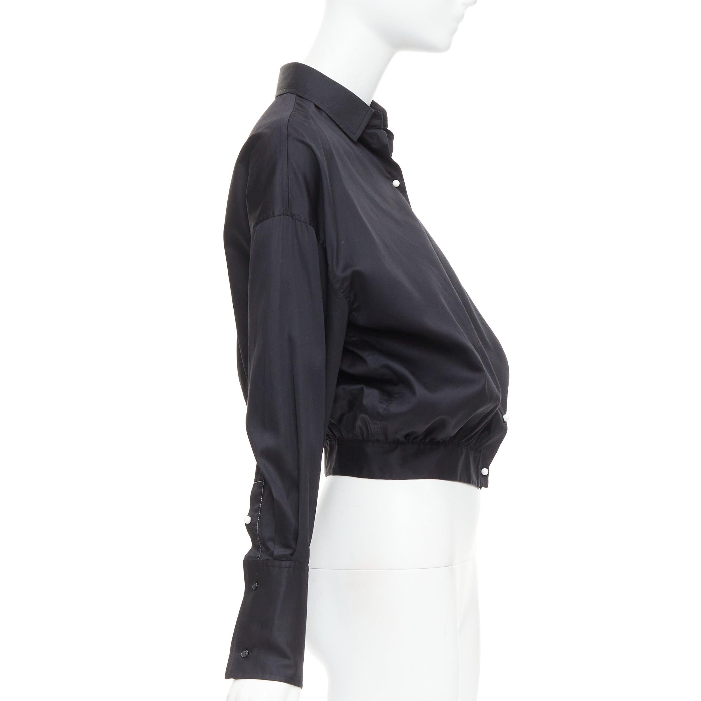 OLD CELINE Phoebe Philo black cotton puff cropped bomber shirt FR34 XS In Excellent Condition For Sale In Hong Kong, NT