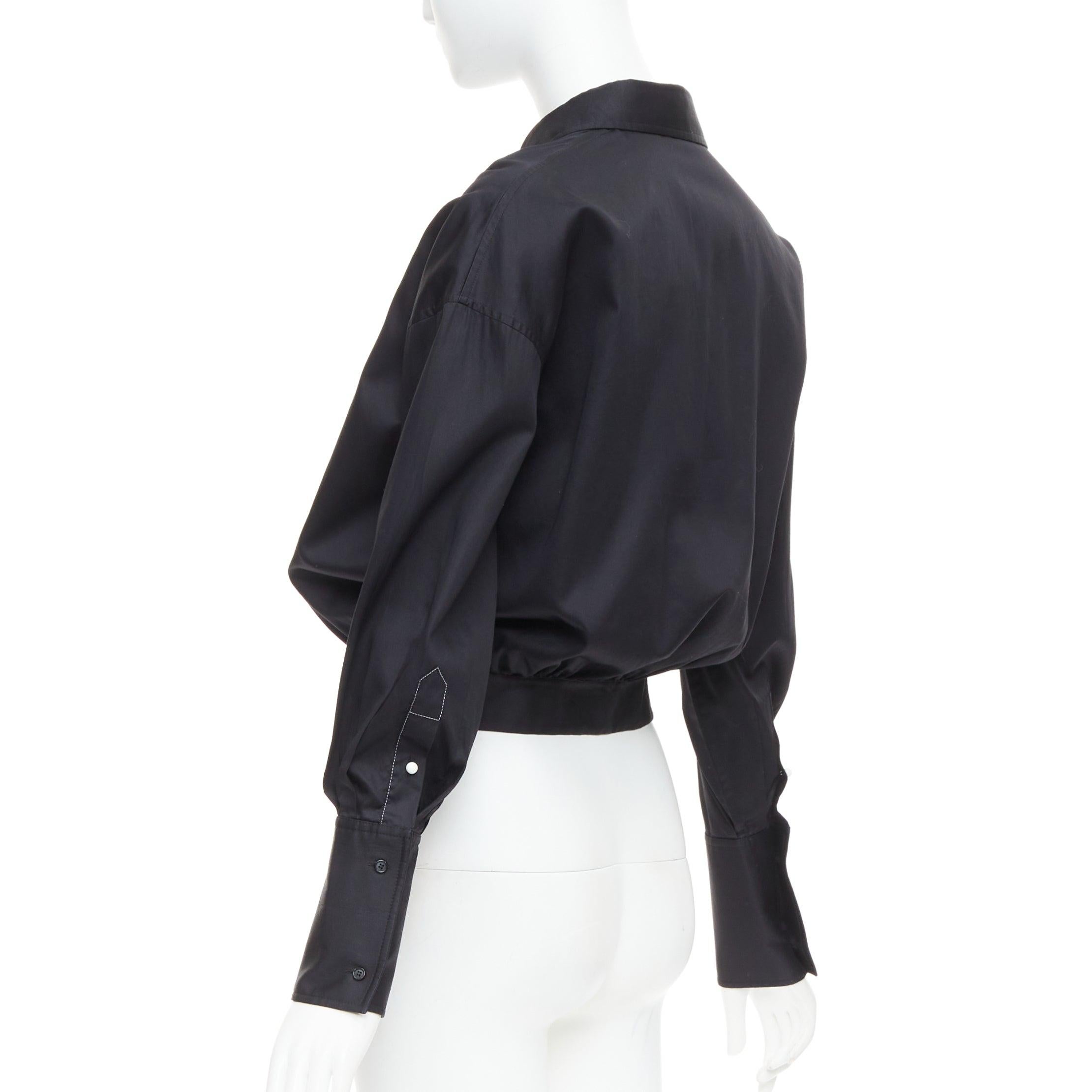 Women's OLD CELINE Phoebe Philo black cotton puff cropped bomber shirt FR34 XS For Sale