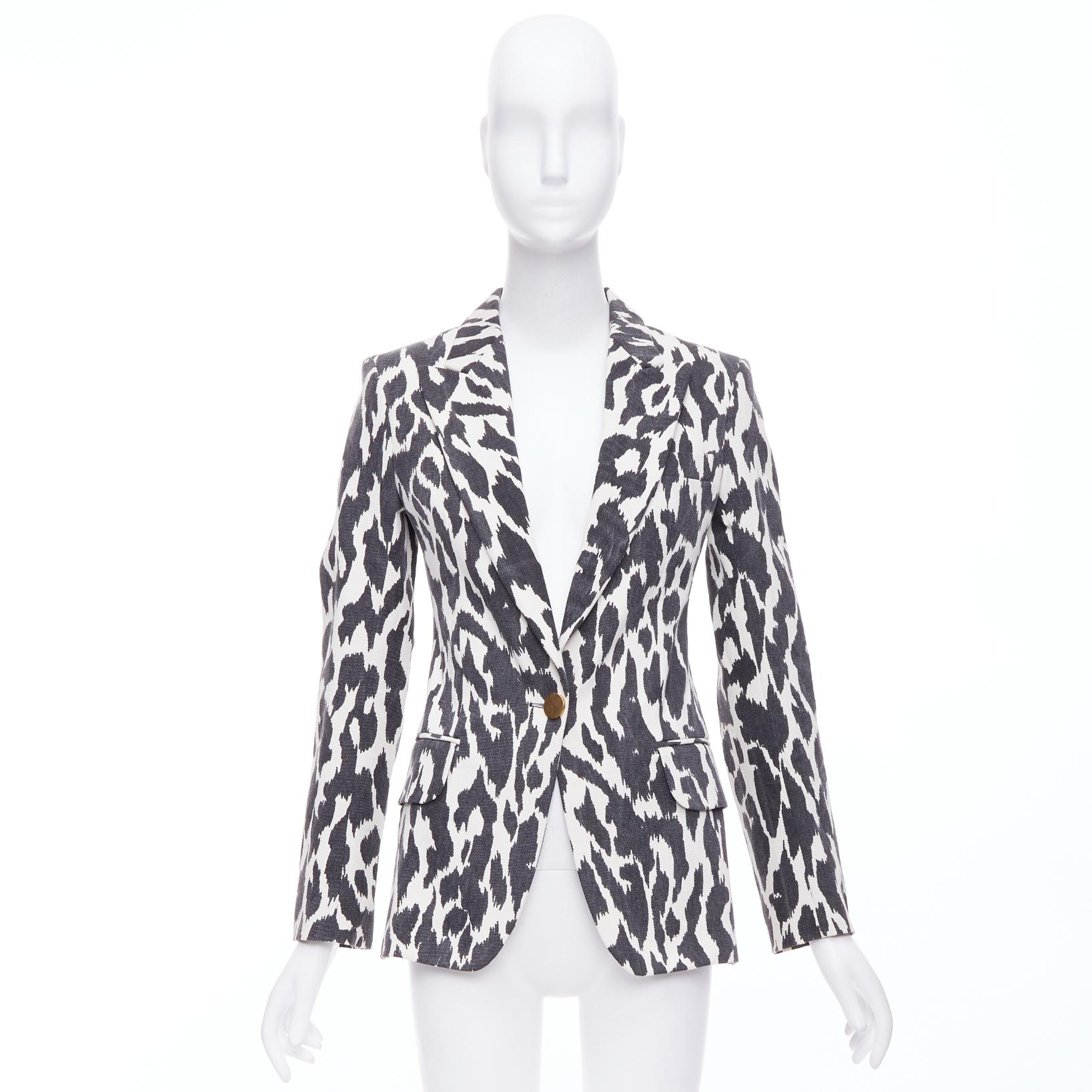 OLD CELINE Phoebe Philo black cream animal print cotton blazer jacket FR36 S For Sale 5