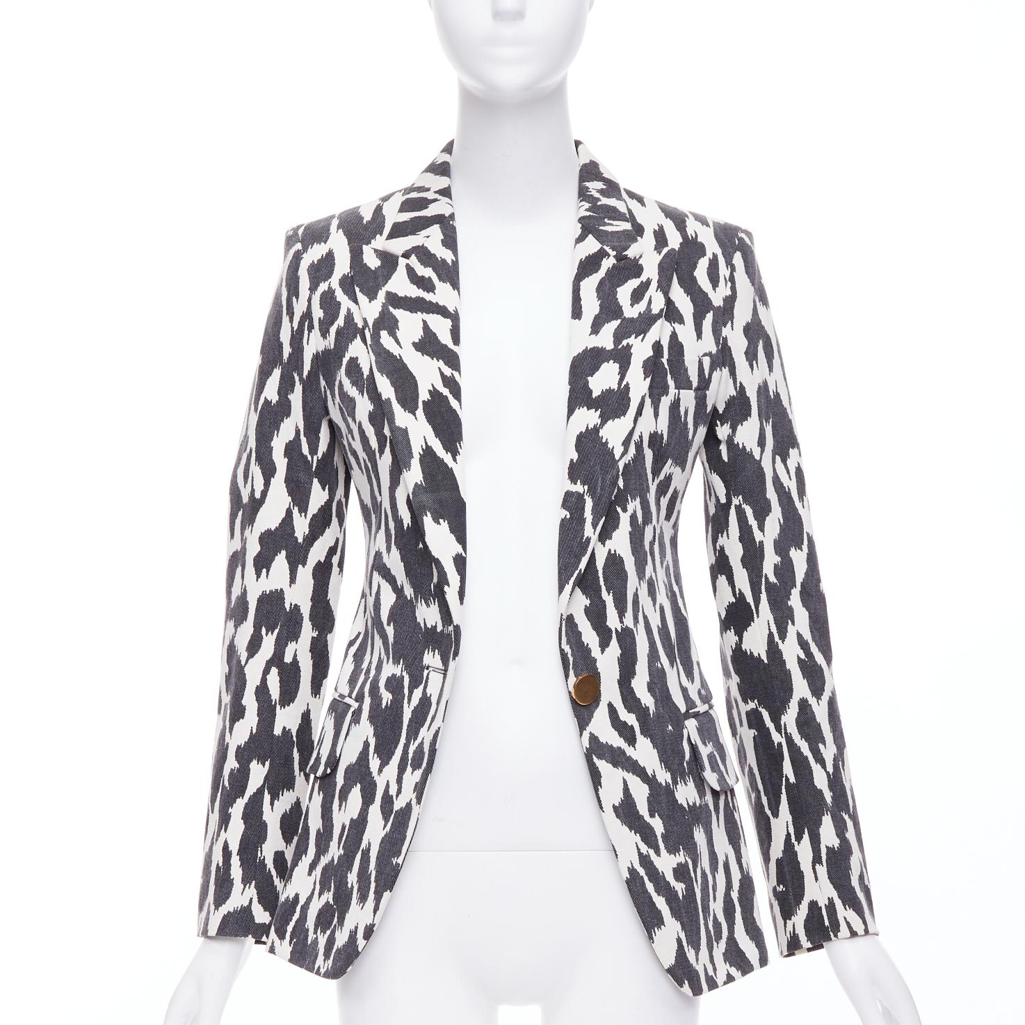 Black OLD CELINE Phoebe Philo black cream animal print cotton blazer jacket FR36 S For Sale