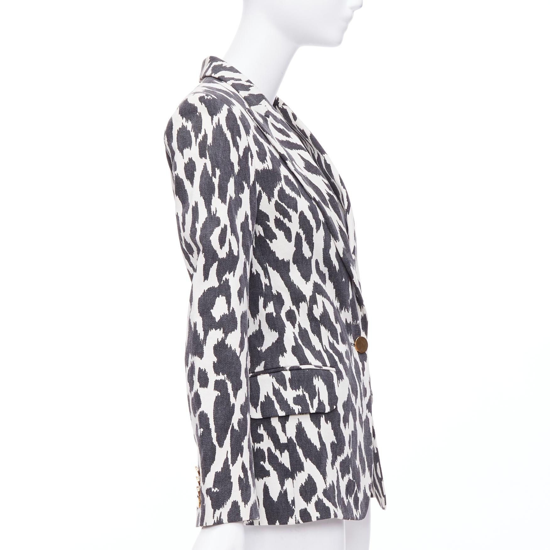 Women's OLD CELINE Phoebe Philo black cream animal print cotton blazer jacket FR36 S For Sale