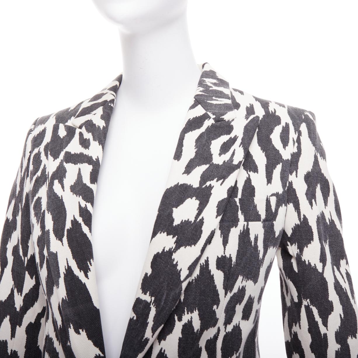 OLD CELINE Phoebe Philo black cream animal print cotton blazer jacket FR36 S For Sale 3