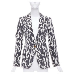 Veste blazer en coton imprimé animalier Phoebe Philo noir crème OLD Celine FR36 S