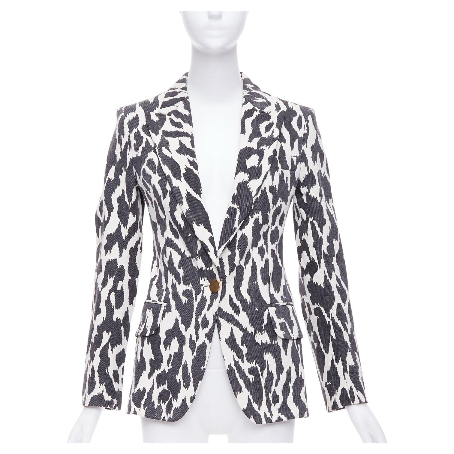 OLD CELINE Phoebe Philo black cream animal print cotton blazer jacket FR36 S For Sale