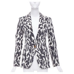 Vecchia Celine Phoebe Philo, giacca blazer in cotone nero crema con stampa animalier FR36 S