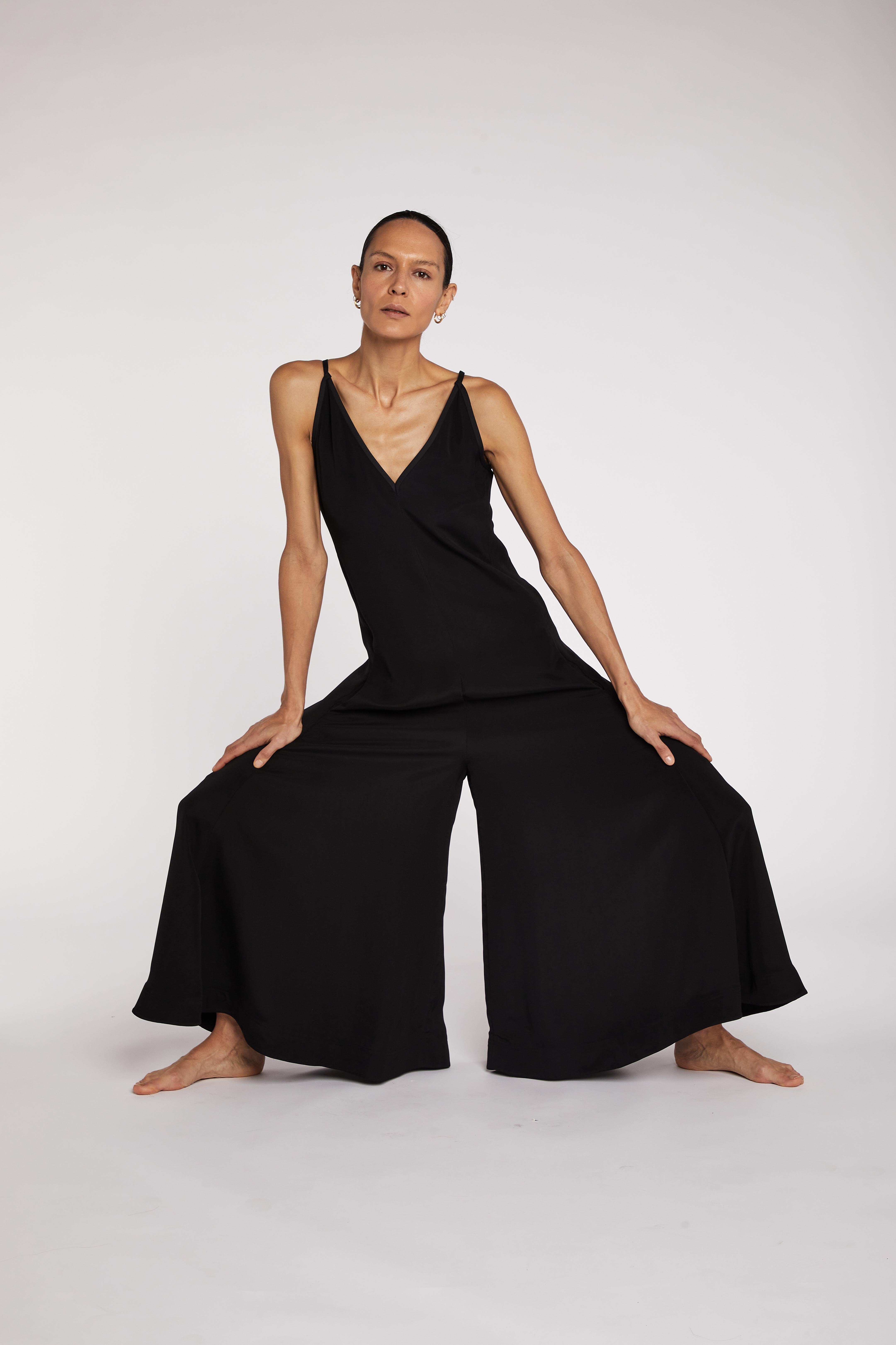 OLD CÉLINE Phoebe Philo Black Flared Leg Culotte Jumpsuit In Excellent Condition In London, GB