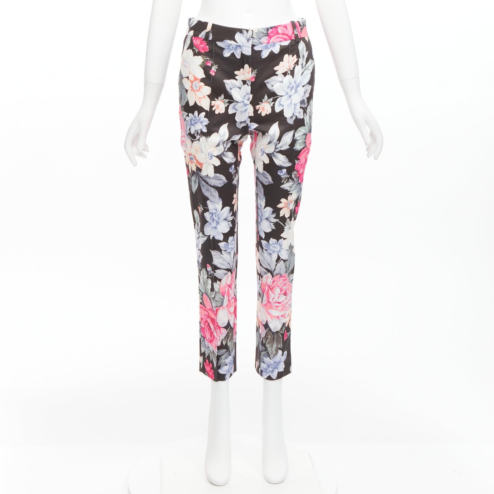 OLD CELINE Phoebe Philo pantalón cónico de sarga de algodón con estampado floral negro FR34 XS en venta 4