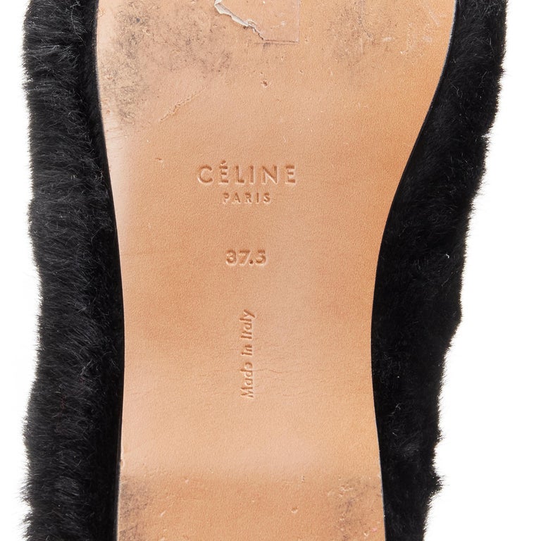 OLD CELINE Phoebe Philo black fluffy fur slip on flats
