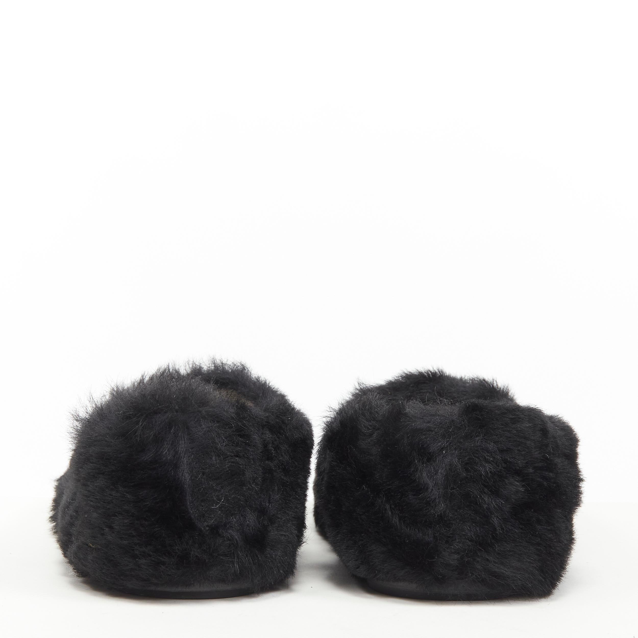 OLD CELINE Phoebe Philo black fluffy fur slip on flats EU37.5 In Excellent Condition In Hong Kong, NT
