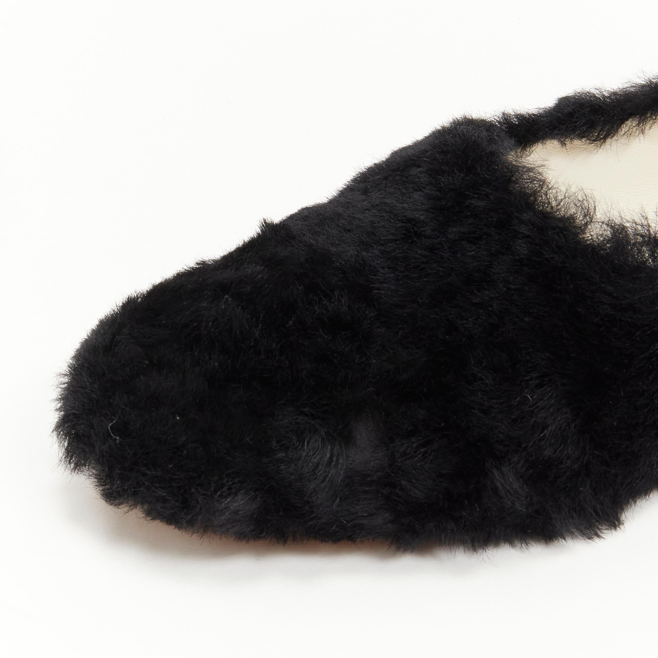 OLD CELINE Phoebe Philo black fluffy fur slip on flats EU37.5 1