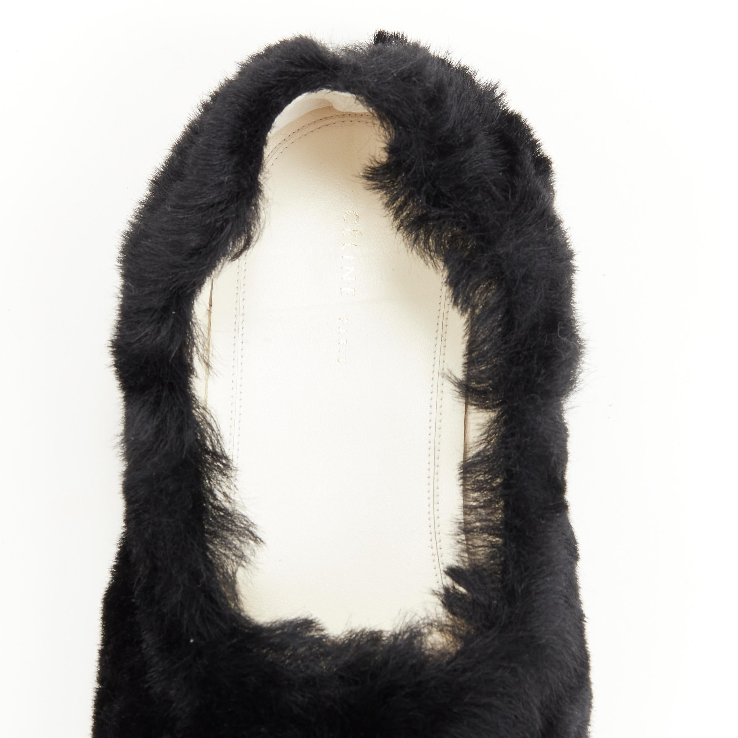 OLD CELINE Phoebe Philo black fluffy fur slip on flats EU37.5 3