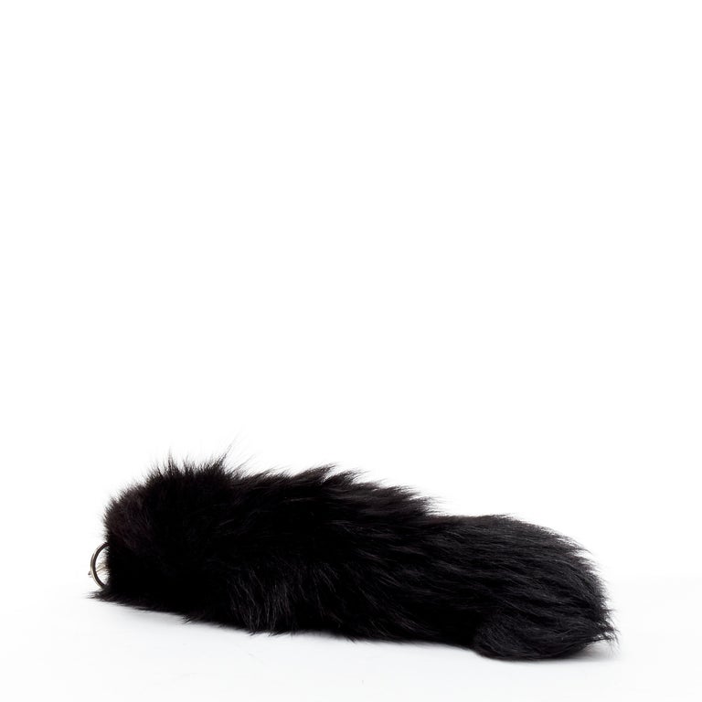OLD CELINE Phoebe Philo black fox fur tail clasp silver tone keyring bag  charm For Sale at 1stDibs
