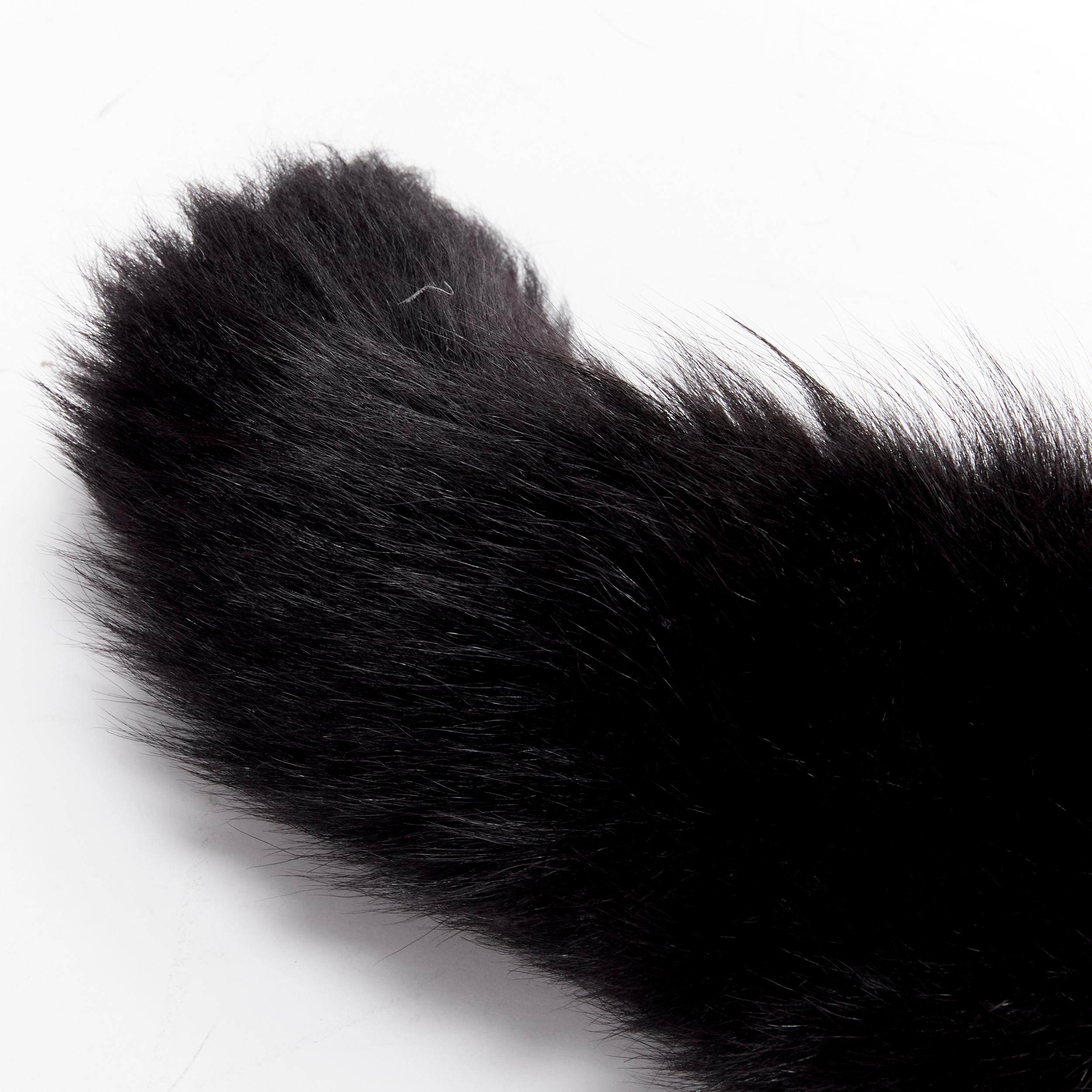 OLD CELINE Phoebe Philo black fox fur tail clasp silver tone keyring bag charm For Sale 3