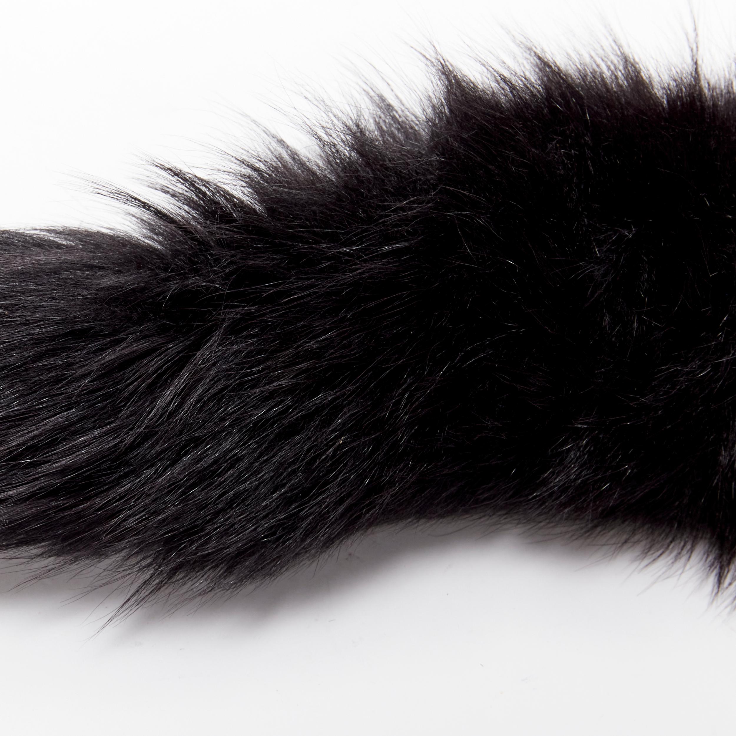 OLD CELINE Phoebe Philo black fox fur tail clasp silver tone keyring bag charm For Sale 4