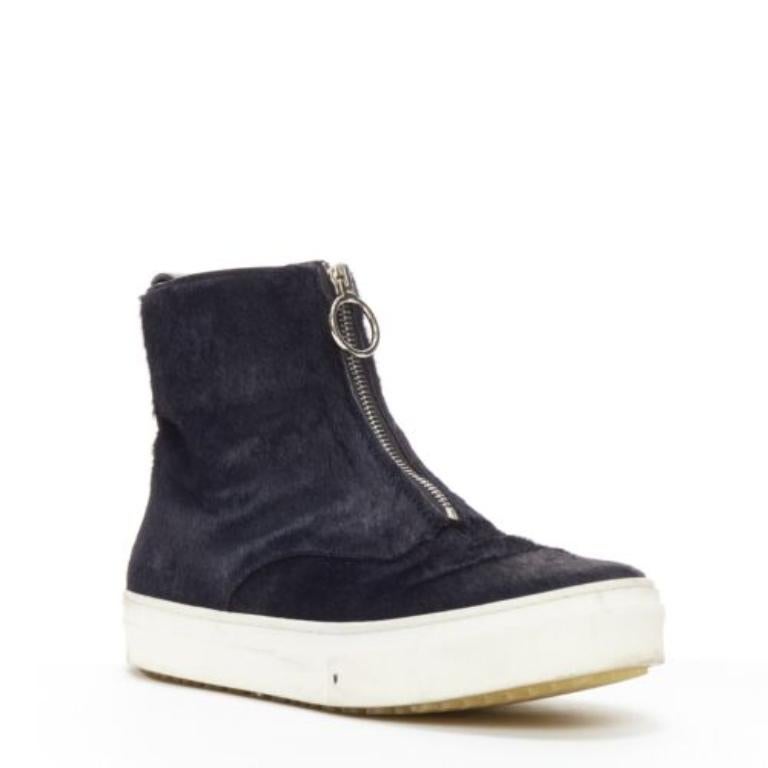 OLD CELINE Phoebe Philo black horse hair O-ring zipper high top sneaker EU38
Reference: NKLL/A00131
Brand: Celine
Designer: Phoebe Philo
Material: Calf Hair
Color: Black, White
Pattern: Solid
Closure: Zip
Lining: Black Leather
Extra Details: