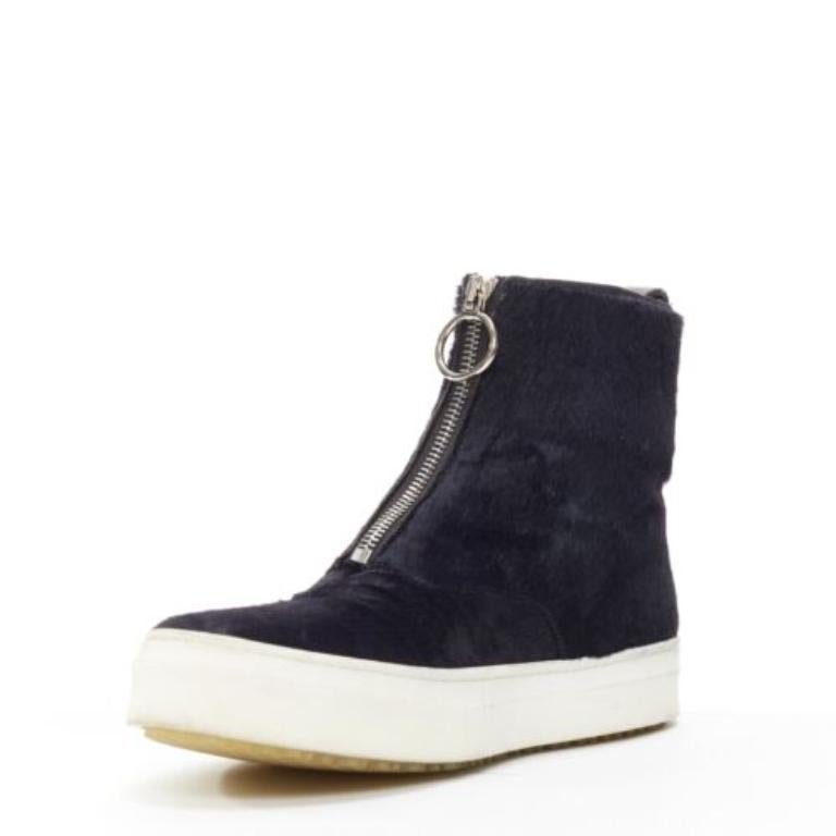 OLD CELINE Phoebe Philo black horse hair O-ring zipper high top sneaker EU38 In Fair Condition For Sale In Hong Kong, NT