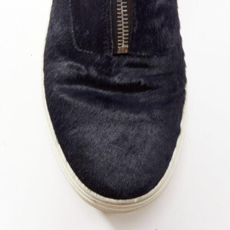 OLD CELINE Phoebe Philo black horse hair O-ring zipper high top sneaker EU38 For Sale 1