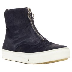 OLD CELINE Phoebe Philo black horse hair O-ring zipper high top sneaker EU38