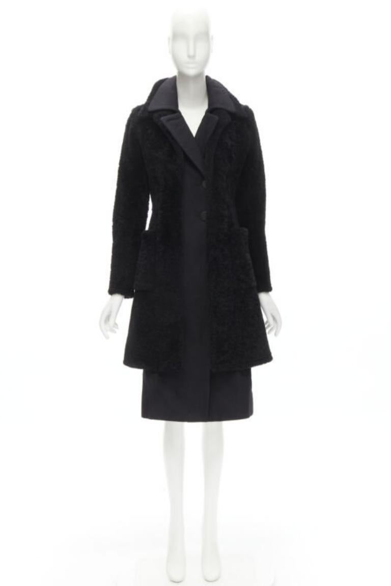 OLD CELINE Phoebe Philo black lambskin shearling wool layered coat FR34 XS For Sale 6