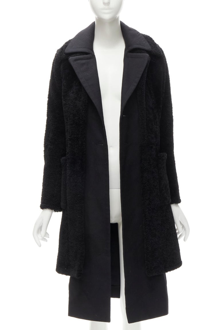 OLD CELINE Phoebe Philo black lambskin shearling wool layered coat FR34