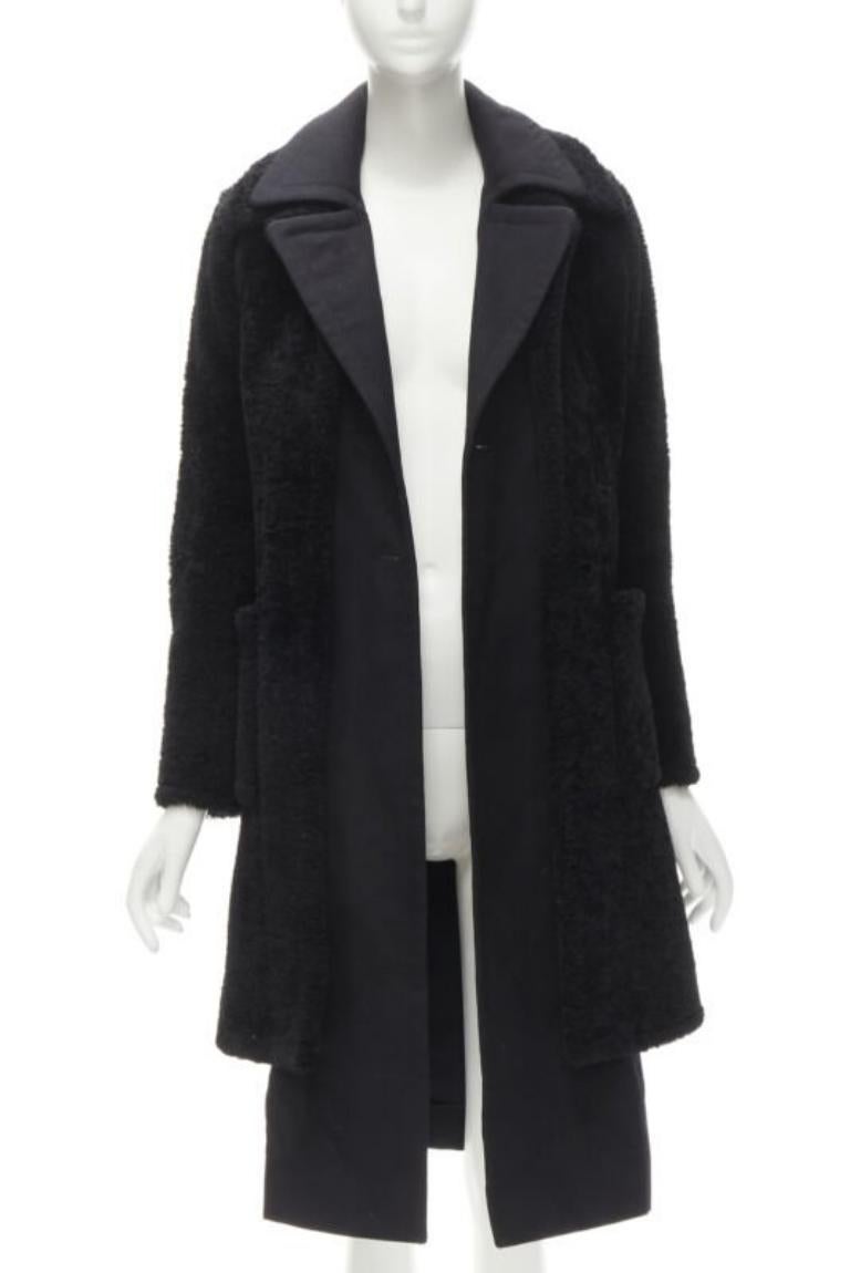 Black OLD CELINE Phoebe Philo black lambskin shearling wool layered coat FR34 XS For Sale