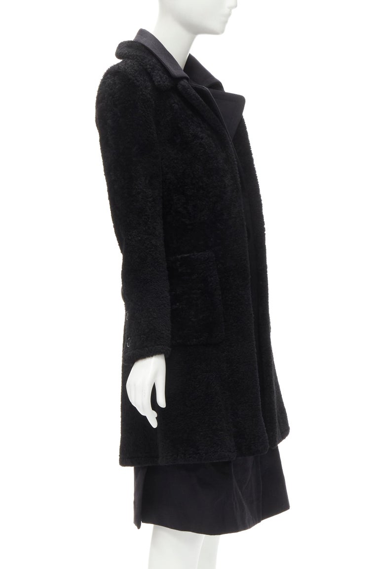 OLD CELINE Phoebe Philo black lambskin shearling wool layered coat FR34