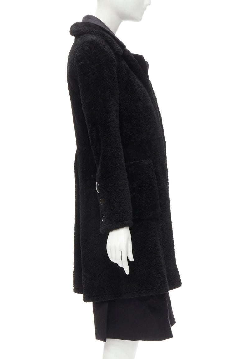 OLD CELINE Phoebe Philo black lambskin shearling wool layered coat FR34