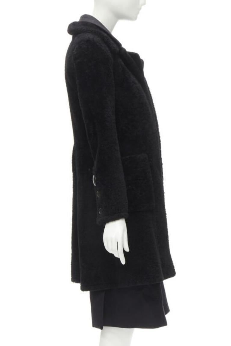 Women's OLD CELINE Phoebe Philo black lambskin shearling wool layered coat FR34 XS For Sale