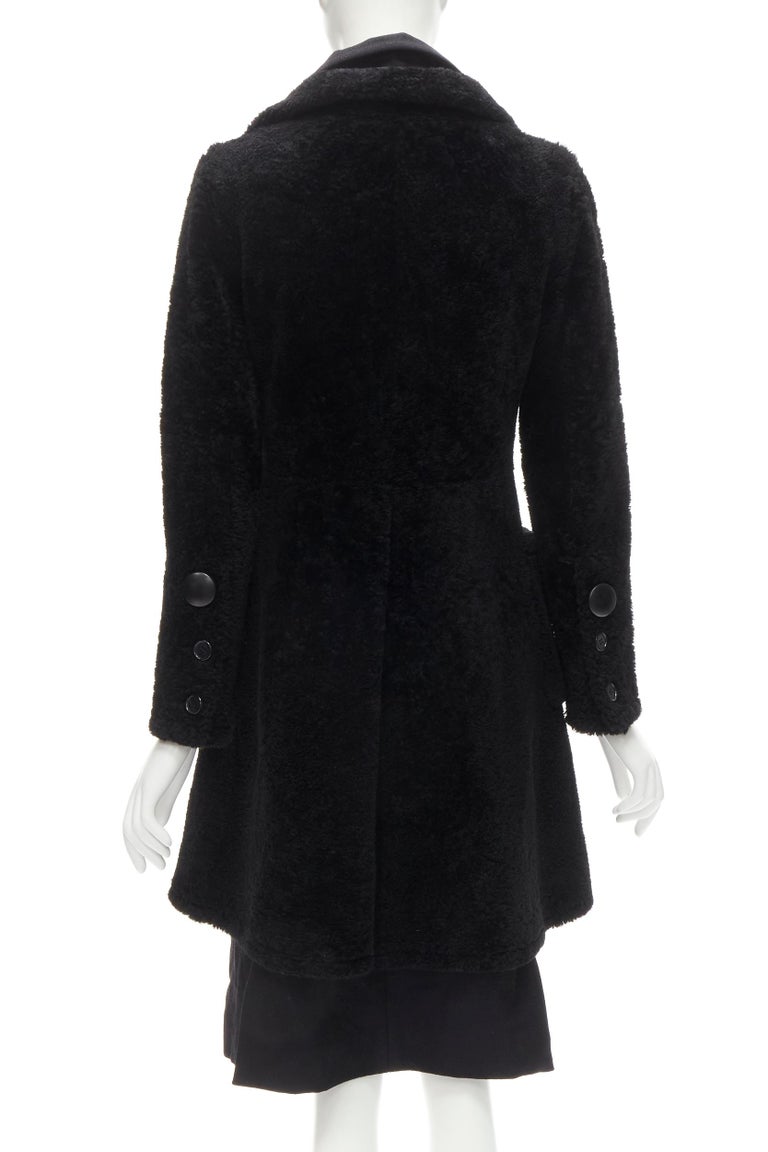OLD CELINE Phoebe Philo black lambskin shearling wool layered coat FR34