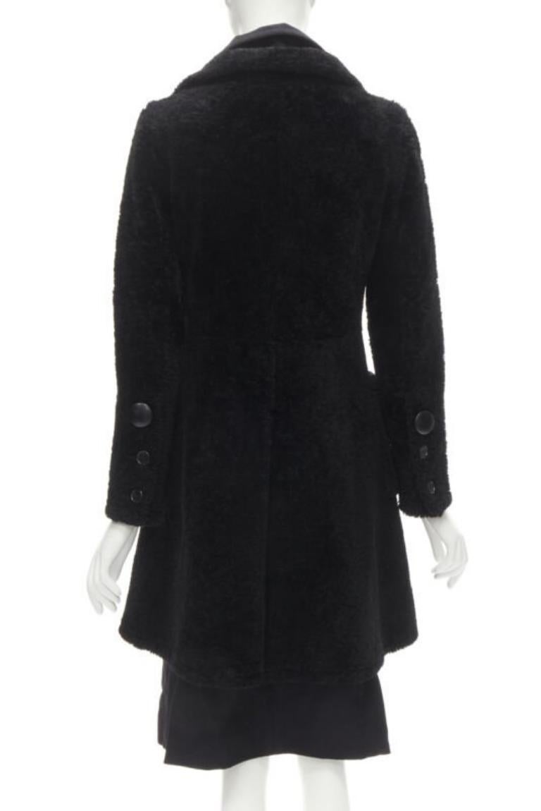 OLD CELINE Phoebe Philo black lambskin shearling wool layered coat FR34 XS For Sale 1