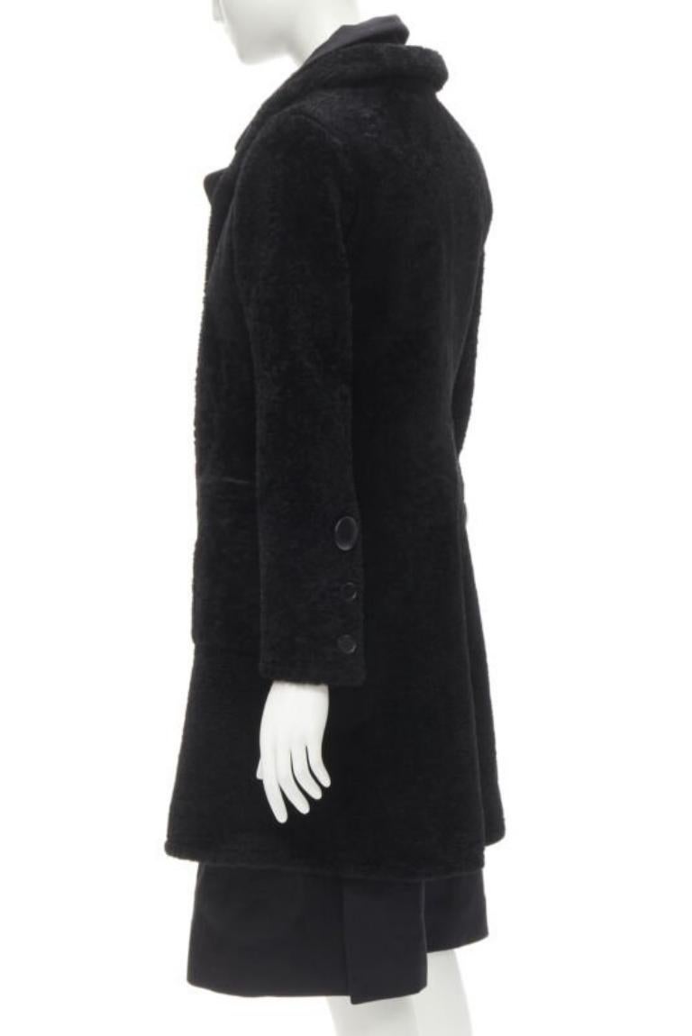 OLD CELINE Phoebe Philo black lambskin shearling wool layered coat FR34 XS For Sale 2