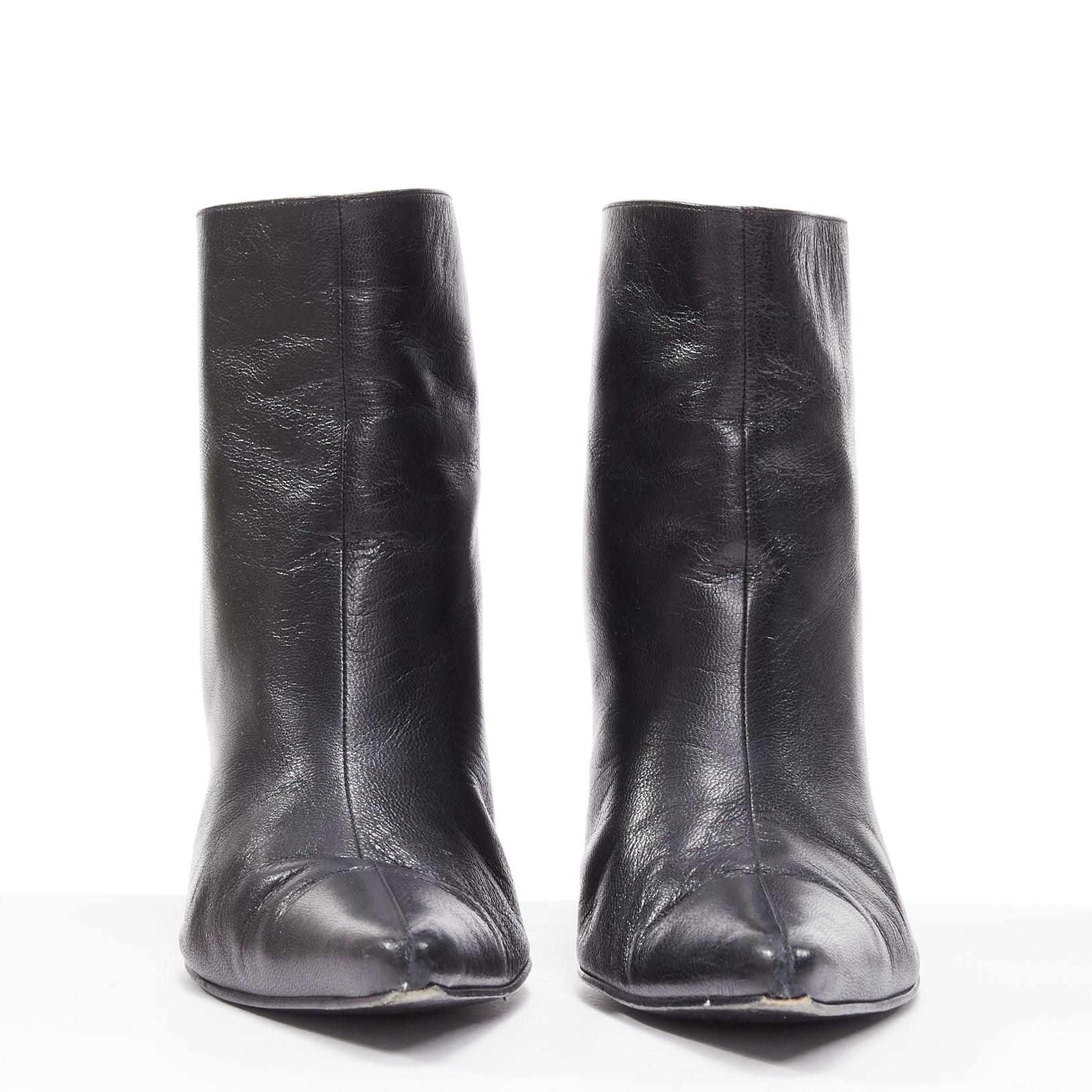 Black OLD CELINE Phoebe Philo black leather ankle bootie heels EU38.5 For Sale