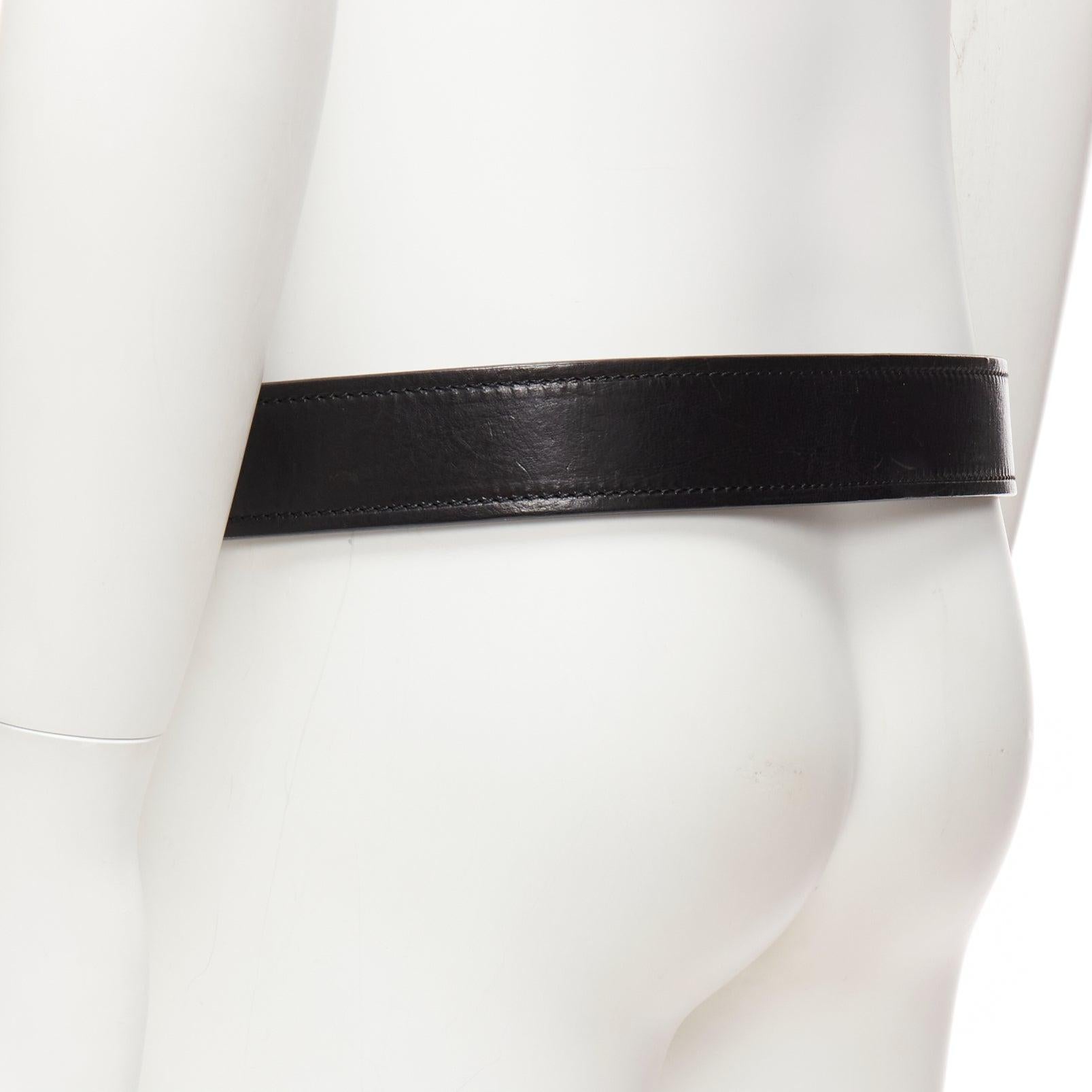 OLD CELINE Phoebe Philo black leather magic tape minimal classic wide belt M For Sale 1