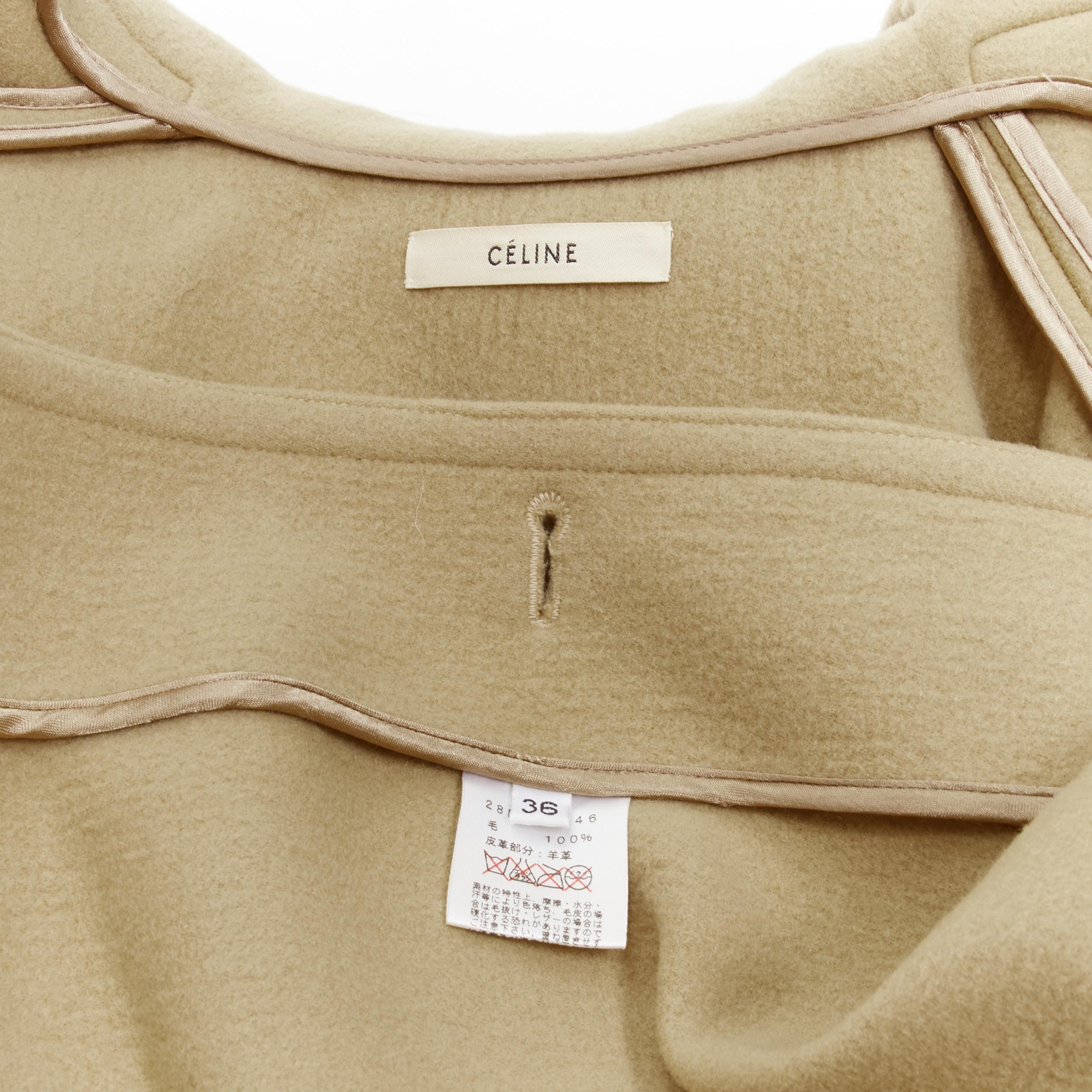 OLD CELINE Phoebe Philo black leather pocket camel wool poncho coat FR36 S 6