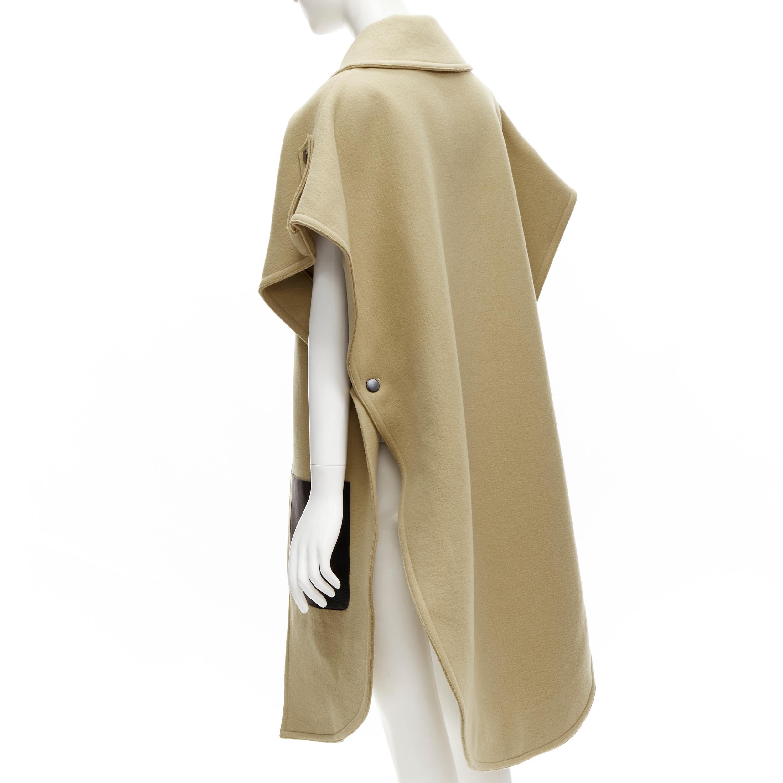 OLD CELINE Phoebe Philo black leather pocket camel wool poncho coat FR36 S For Sale 2