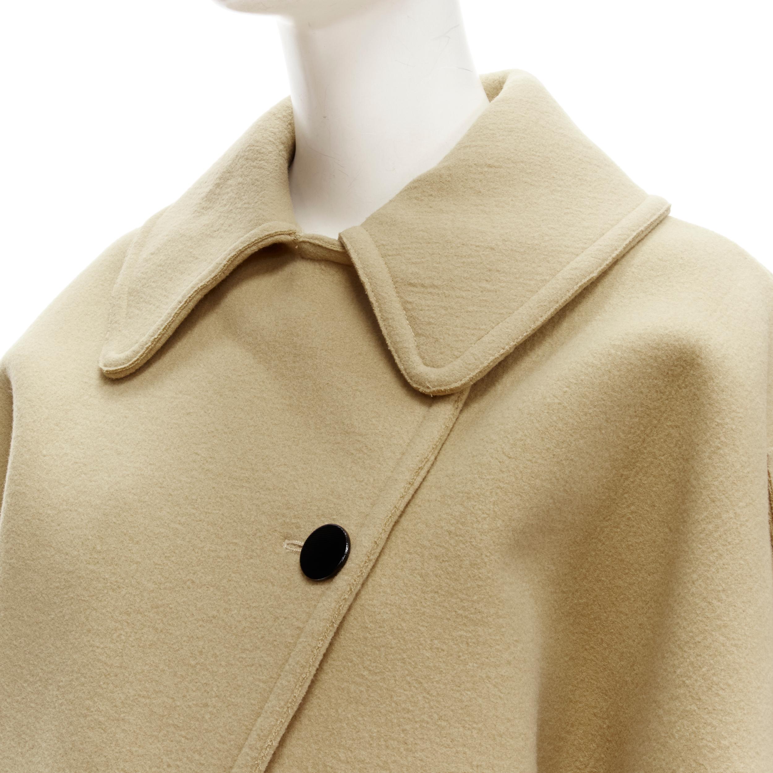 OLD CELINE Phoebe Philo black leather pocket camel wool poncho coat FR36 S For Sale 3