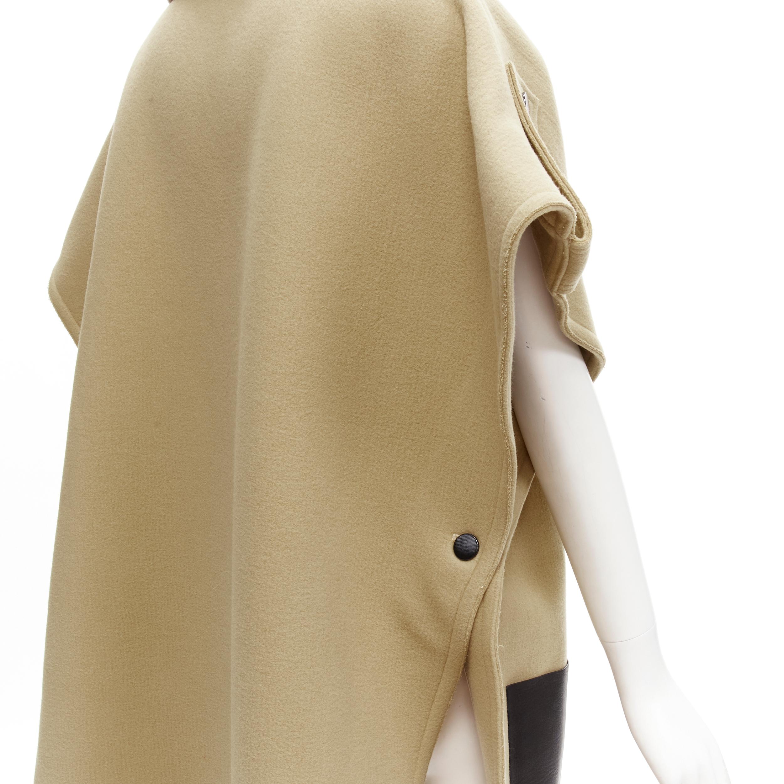OLD CELINE Phoebe Philo black leather pocket camel wool poncho coat FR36 S For Sale 5