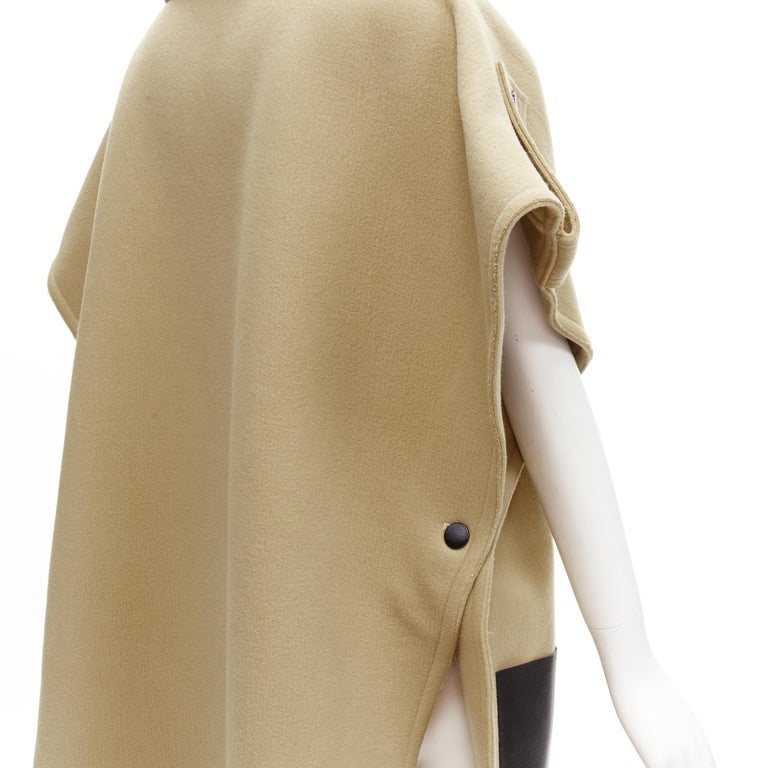 OLD CELINE Phoebe Philo black leather pocket camel wool poncho coat FR36 S  For Sale at 1stDibs
