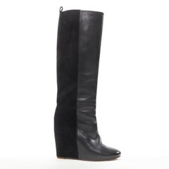 OLD CELINE Phoebe Philo black leather suede 50/50 platform wedge boot EU38